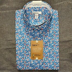 NWT Men's Organic Cotton Koi Fish Print Slim Fit Dress Shirt